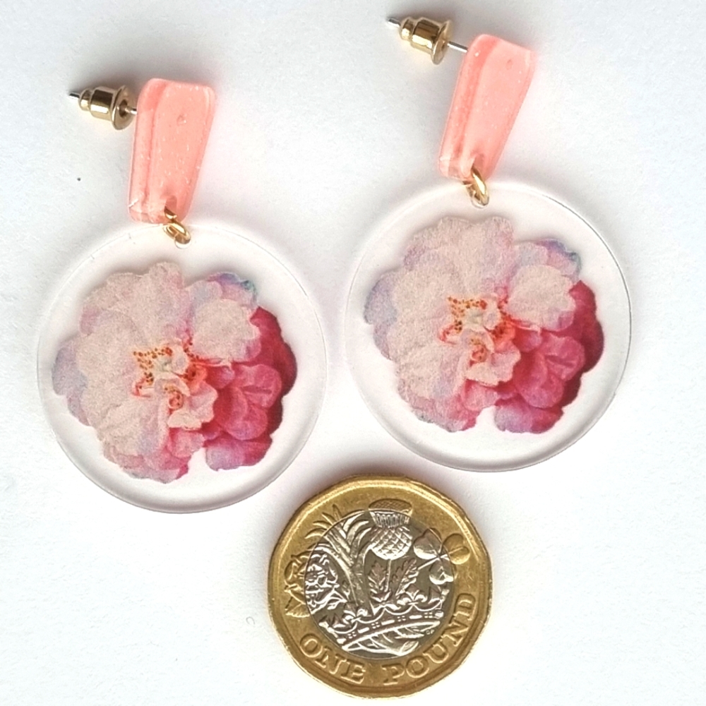 Pretty Peachy Pink Floral Drop Earrings 🍑 🩷 - Picture 8 of 10